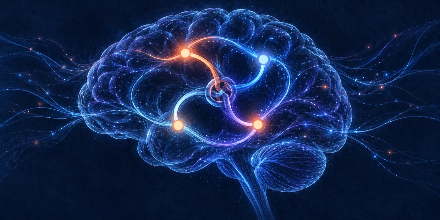 A glowing brain with four threads locked in a circular wait around a knot